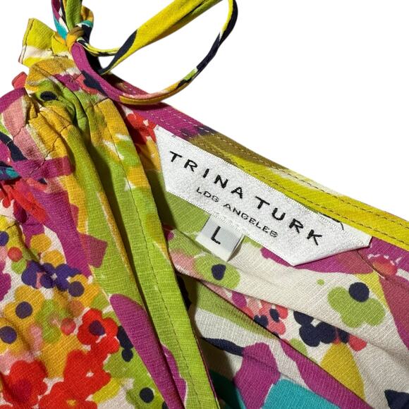 Trina Turk Silk Blend Halter Top Sleeveless Blouse Floral Print - Size Large - Picture 2 of 7